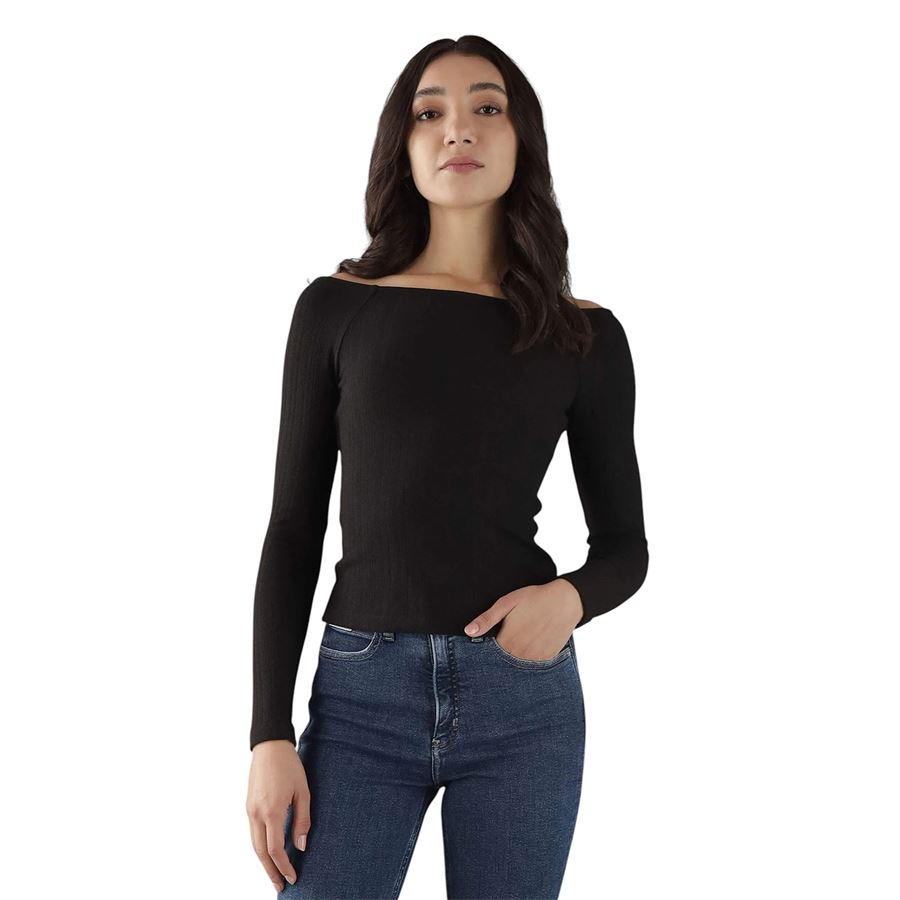 T-shirt manica lunga da donna Warm Texture Rib Bardot top Calvin Klein | J20J224992BEH